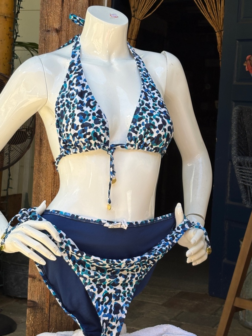 La Blanca Blue and White Leopard Halter Bikini